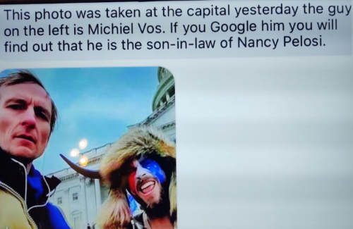 Photo at capital day before insurrection agent provocateurs stage false flag attack posing as Trump followers; guy on left is Michiel Vos, fascist-google him to see he's son-in-law of Nancy Pelosi; why was it two State troopers led a busload of Antifa to the Capitol Building?