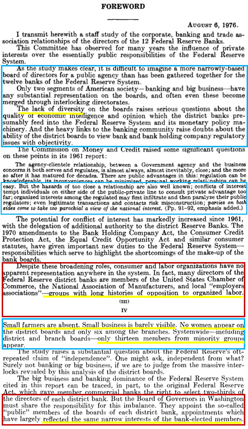 Federal Reserve has no diversity nor representation of the 99% & their founding warlord dynastic central bankers are white racists who conquered 122 countries of color & enslaved them financially & as slaves.