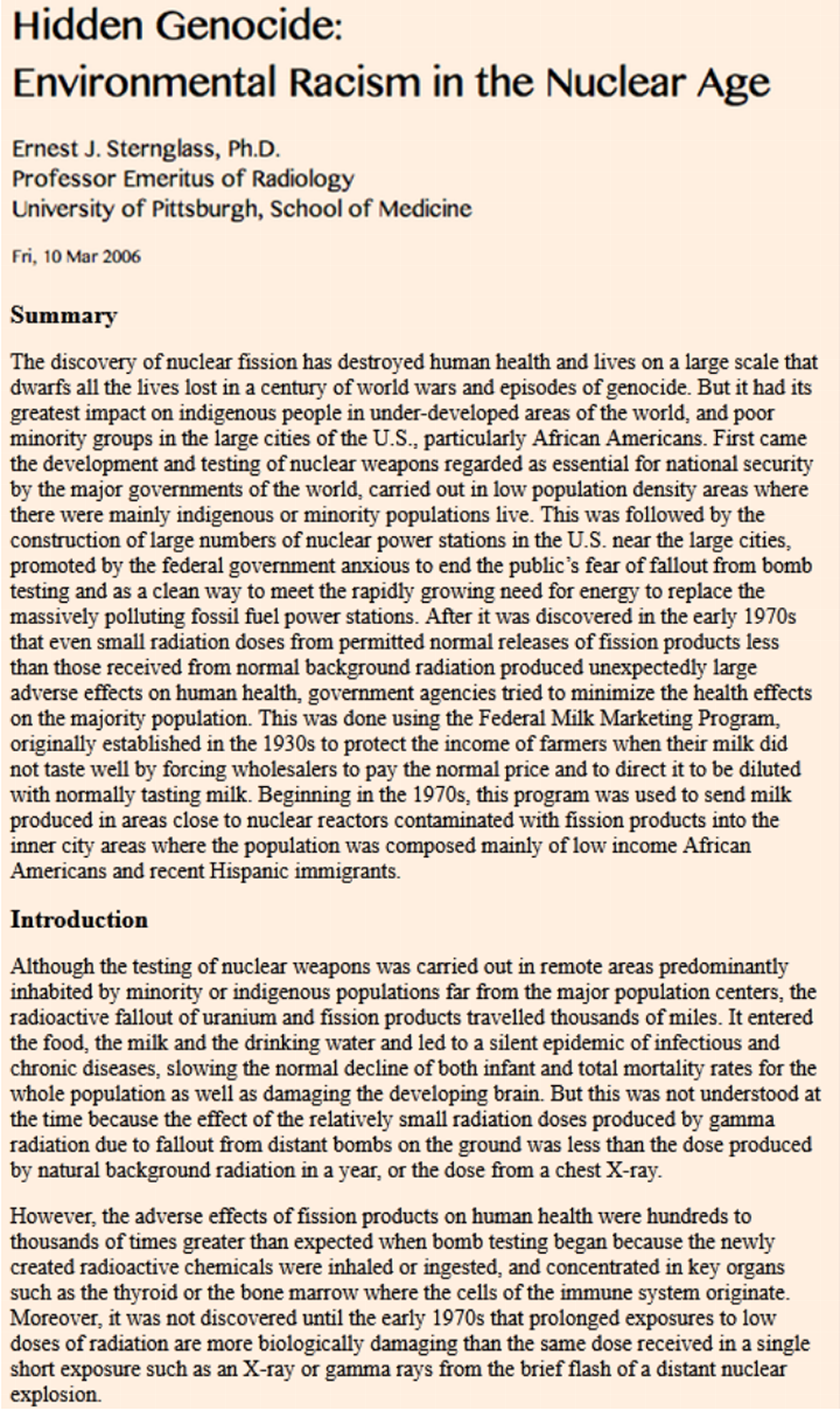 Nuclear racism & black genocide in the ghetto milk program then latino genocide.