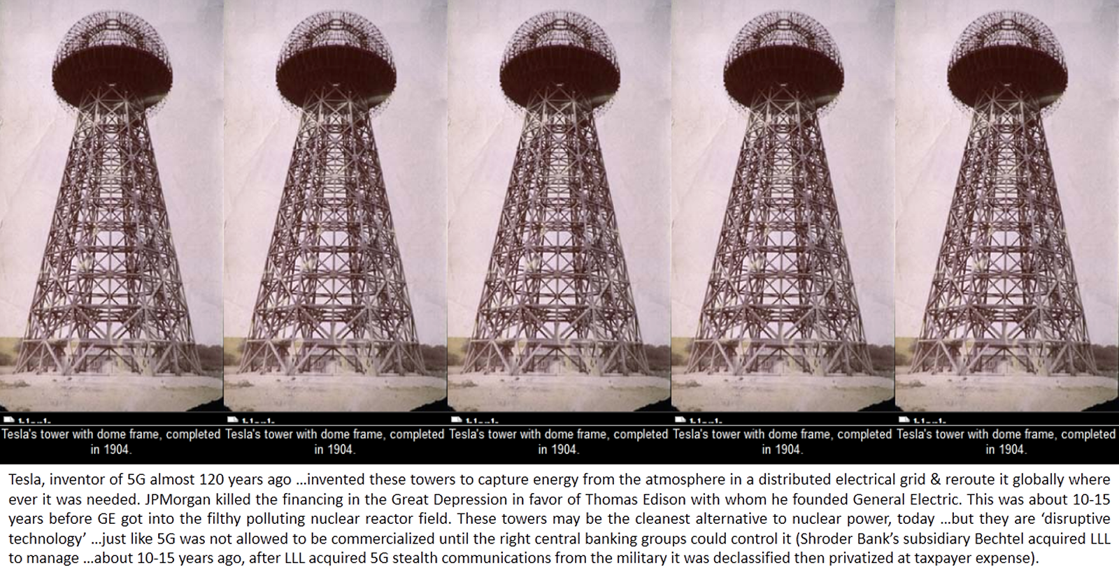 Tesla technology for distributed electrical grid drawing energy directly from the atmosphere & redistributing it where ever it is needed around the Earth.