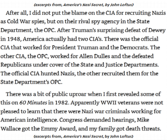 The brought-in Nazis into the State Dept after WWII set the protocol for today's Nazis in Ukraine condoned by the State Department ...which, incidentally, is not the State Department of America, it is the State Department of the District of Columbia which is under the authority of the IMF and does not service Americans ...it serves only citizens of the United States Corporation (foreign-owned District of Columbia)