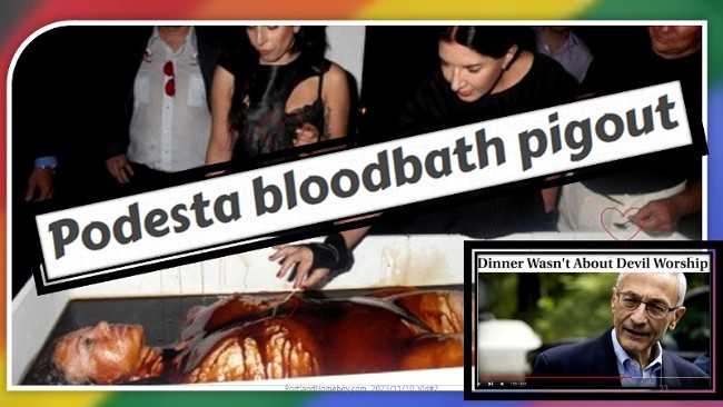 Podesta bloodbath pig-out sampling mixture of blood, semen & other body fluids with effigy of Hillary Clinton