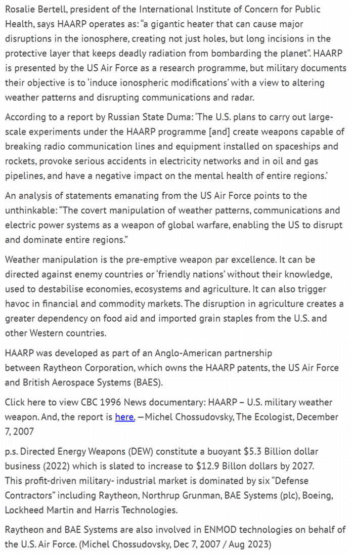 HAARP ... Climatic warfare has been excluded from the agenda on climate change